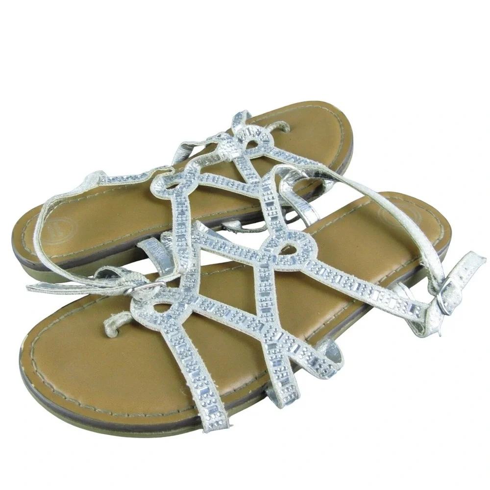 Wonder Nation Youth Girls Strappy‎ Shoes Size 1 Medium Silver Synthetic Buckle